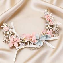 Elegant Pink Ceramic Flower Headband With Bow, Bridal Wedding Hair Accessory - Pink - View 7
