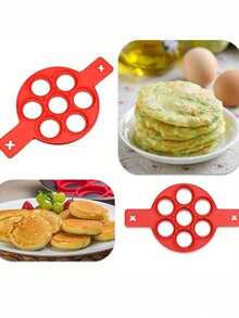 1个硅胶不粘煎饼和鸡蛋制作器 - 7杯圆形烹饪工具，轻松烘焙和煎炸，红色，厨房必备，迷你煎饼器 - 查看 12