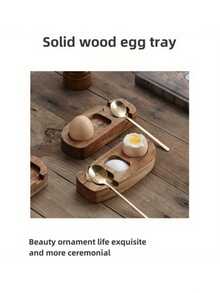 两件套木制鸡蛋托盘，含勺子和调味碟。这款木制鸡蛋托架专为溏心蛋设计，采用红木制成，包含鸡蛋托盘、蛋杯和蛋壳杯架。 - 彩色 - 查看 11
