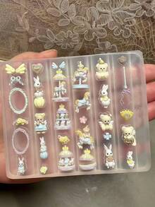 1pc Cute Nail Art Mold, Featuring Miniature Unicorn, Carousel, Bow, Bear, Rabbit, Frame, Wings Designs, Transparent Silicone Mold - Clear - View 4
