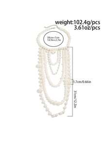 1pc Bohemian Style Exaggerated Multi-Layer Faux Pearl Beaded Necklace, Elegant Luxurious For Wedding, Party, Casual, Date, Women's Festival Birthday, Versatile Jewelry Gift - White - View 4