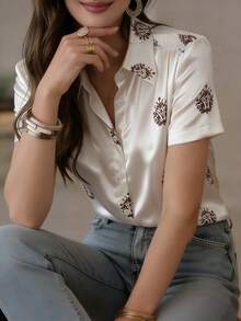 女士缎面无袖立领衬衫，无弹力常规版型，适合春夏秋季穿着 - 白色 - 查看 7