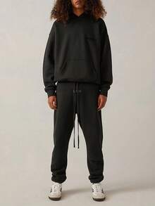 Essentials -Fear Of God SS22 Cuffed Sweatpants, Unisex High Waist Design, Loose Relaxed Silhouette, Premium Durable Cotton Blend, Elastic Waist With Drawstring, Vintage Washed Finish, Minimalist Streetwear, Comfortable Loungewear For Spring & Summer - DARK OATMEA - 查看 8