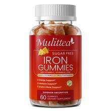 Mulittea Sugar Free Iron Gummies With Vitamin C, B Complex, Zinc & Plant Extracts, Supports Energy, Immune & Blood Health, Formulated For Women, Moms & Vegans, 60 Count (30 Day Supply) - 1 Pack(60Pcs) - 查看 1