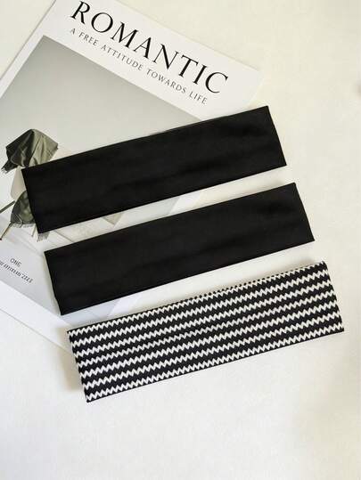 Set de 3 diademas de mujer de unicolor y estampado geométrico, suaves y antideslizantes, elásticas, para yoga y deportes, versátiles para uso diario, adecuadas para múltiples ocasiones, accesorios para el cabello de verano, diademas para la playa, vacaciones y viajes