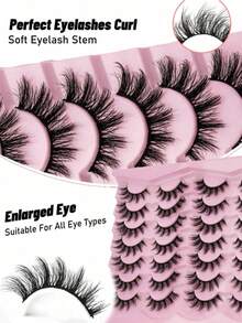 14对装大容量奢华蓬松仿貂毛假睫毛盒 - 自然交叉式假睫毛，浓密卷翘，打造迷人妆容 - 柔软轻盈，可重复使用条状假睫毛，自然柔软蓬松交叉加长浓密仿貂毛假睫毛 - 查看 4