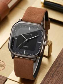 两件套男士石英表组合，商务、休闲、运动皆宜，简约方形表盘，适合日常佩戴、装饰或生日等各种场合，是送给朋友和父亲的理想节日礼物。 - 彩色 - 查看 3