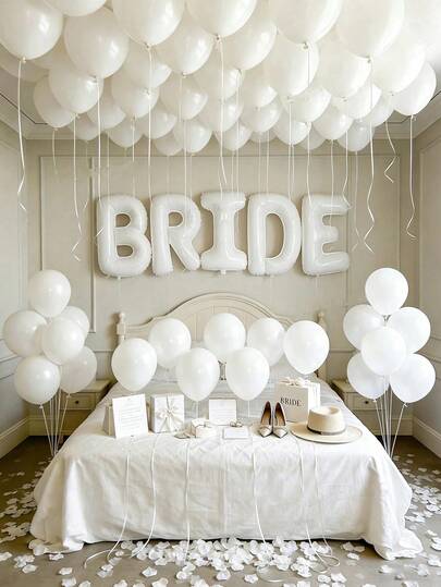 kumozawa 41件套新娘气球套装 - 40英寸白色“BRIDE”横幅装饰，哑光白色乳胶气球，适用于新娘送礼会、单身派对、婚礼订婚装饰、新娘房装饰、准新娘用品