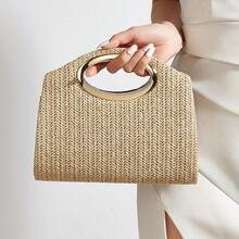 AIBBYDAR 卡其色时尚编织手提包，女士百搭单肩包，适合度假、海滩、商务通勤、休闲、简约等各种场合。 - 卡其色 - 查看 10