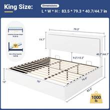 Allewie Full/Queen/King Size Lift Up Storage Bed Frame With Charging Station & LED Lights, Adjustable Velvet Upholstered Storage Headboard, Type-C & USB Ports, Hydraulic Support, No Box Spring Needed, White - 白色 - 查看 11