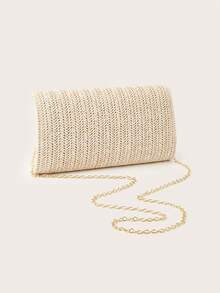 AIBBYDAR 女士手拿包，时尚编织翻盖信封包，适合假日、度假季、夏季、海滩、商务通勤，多功能斜挎包，休闲简约，海滩度假必备 - 米色 - 查看 7