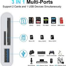 二合一 SD 卡读卡器适配器，配备 Lightning 和 USB-C 接口，兼容 SD/TF/USB 卡，适用于 17/16/15/14/13/12、S24/S23/S22/S21/S20 Ultra Plus 和相机系列，数据传输速度快。 - 查看 4