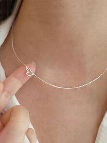 1pc S925 Sterling Silver Romantic Hollow Heart Necklace, Minimalist Chic Personalized Sweet Cute Heart Pendant Choker Necklace, Women's Daily/Date/Engagement/Wedding/Valentine's Gift Jewelry - Hollow Heart - View 10