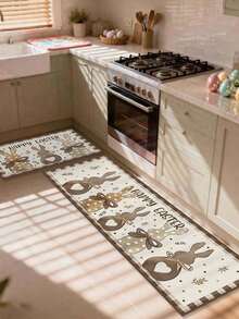 40*60cm/50*80cm/40*120cm Easter Bunny Kitchen Mat, Non-Slip Home Rug, Happy Easter Plaid Heart Rabbit Holiday Decor Carpet - Multicolor - View 6