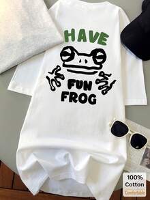 Casual Cartoon Print Short Sleeve Mid-Length T-Shirt, Fashionable Blouse For Women White Summer - White - View 3