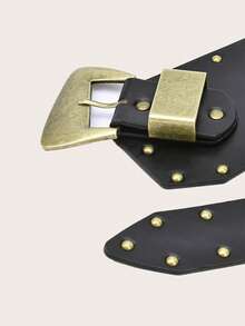 1条波西米亚西部风黑色腰带，复古不对称青铜扣腰带，铆钉腰带，黑色腰带，Y2K风格腰带，西部风腰带，粗腰带，牛仔竞技风格，适合搭配连衣裙、休闲装、西部配饰，适合派对、休闲外出、度假、约会、购物、节日礼物、校园、街头、海滩、夏季等场合。 - C - 查看 3