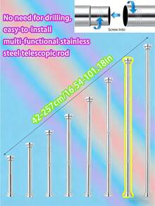 1pc Super Long Stainless Steel Telescopic Rod, Curtain Rod, Door Curtain Rod, Wardrobe Rod, Shower Curtain Rod, Tension Rod, Drying Rack, Curtain Pole, Wardrobe Hanging Rod, Extendable Rod, Laundry Drying Rod, Rod Bracket, Kitchen Organizer Rod, Black Room Divider, Spring Curtain Rod, Spring Shower Curtain Rod, No Drilling Required, Adjustable Bathroom Divider Spring Rod, Adjustable Black Shower Curtain Rod - White - View 14