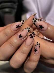 24pcs Medium Almond Shaped Nail Stickers, White French Pointed Tip, Floral Pattern, Fashionable Full Coverage, Suitable For Women & Girls Daily Wear, Summer Nail Art Nails Nail Supplies - 多色 8 - 查看 2