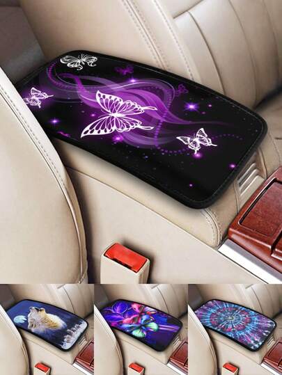 1件装蝴蝶图案汽车中央扶手箱垫，通用型扶手箱垫，汽车内饰保护套，适用于大多数车型，汽车配件