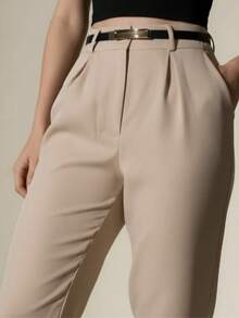 Women's High Waist Tailored Trousers With Casual And Formal Pleats - Màu be - Xem 4