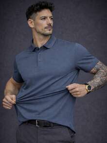 Men's Polo Shirt In Comfortable Cool Silk - Dusty Blue - View 1