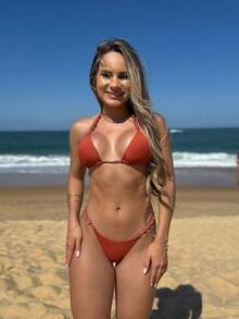 Jade Bikini With Pearls, Luxury Beach Set For Women, Summer, Bathing, And Sea - 橘色 - 查看 8
