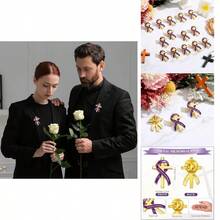Misdary Funeral Favors For Guests Funeral Memorial Pin Cross Ribbons Forever In Our Hearts Lapel Brooch Pin For Religious Christian Celebration Of Life Mourning Remembrance Day - 紫色 + 25 - 查看 1