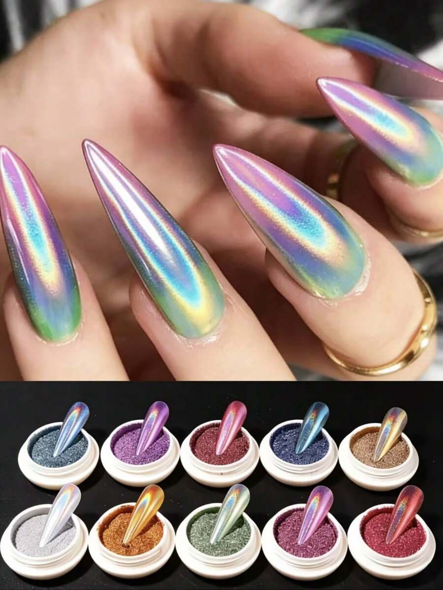 独角兽全息指甲粉(1克/包)炫彩美甲粉,10包/套 - 彩色 - 查看 1