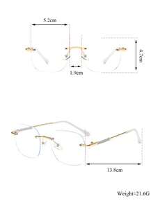 1 Pair Frameless Square Shiny Metallic Retro Fashion Glasses, Daily Commute Minimalist Aesthetic Glasses For Women, Face Slimming - Multicolor - View 5