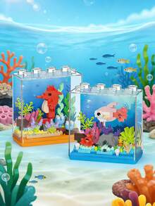海洋王国系列——蝠鲼、鲸鱼、海龟、螃蟹、海马、鱼微型积木。益智拼装玩具。适合作为男孩女孩的生日礼物，以及圣诞节、万圣节和感恩节礼物。 - 彩色 - 查看 4