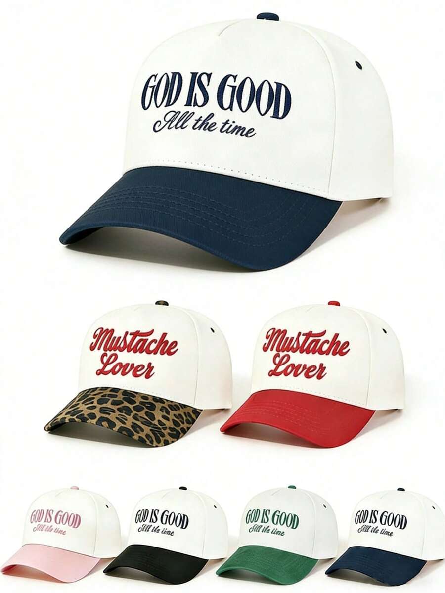 1 pieza Gorra de béisbol de malla bordada con el texto "Dios es siempre bueno", unisex, de uso casual, adecuada para primavera, otoño, viajes, playa, vacaciones