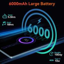 Qetupa Android 15 平板电脑，10.1 英寸屏幕，4GB 内存 + 64GB/128GB 存储空间，MTK 6762 八核 2.0GHz 处理器，500 万像素前置摄像头和 1300 万像素后置摄像头，6000mAh 电池，高清 (1280x800) IPS 触摸屏，不支持 SIM 卡，包含键盘、鼠标、保护套、手写笔和 Type-C 数据线 - 万圣节、生日、圣诞节的最佳礼物（不含适配器） - 銀色 - 查看 5
