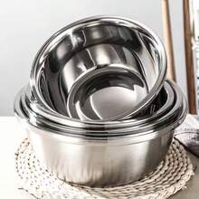 [1-3 piezas] Tazones de mezcla grandes de acero inoxidable, adecuados para huevos, frutas, verduras, ensaladas - perfectos para contener, preparar alimentos, esenciales para la cocina del hogar - Plateado - Ver 9