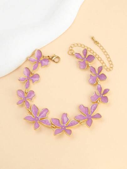1pc Girly Pink Flower Bracelet, Ins Style Nature-Inspired Versatile Jewelry