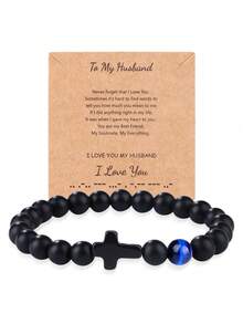 新款哑光串珠手链,配虎眼石和小十字架吊坠,黑曜石手链 - 手鍊 - 查看 36