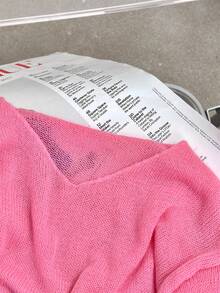 Wixra New Loose V-Neck Knit Sweater, Soft & Breathable Early Spring Top For Women - Hot Pink - View 7