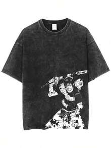Winter Clothes YLQANONG JJK T-Shirt Itadori Yuji Anime Short Sleeve T-Shirt Round Neck Water Washed Tops, Holiday Gifts - 黑色 - 查看 1