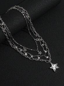 Bộ 3 dây chuyền mặt sao đính sequin bạc phong cách đường phố Y2K dành cho nữ. - Bạc - Xem 4