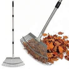 Heavy Duty Garden Rake – 25-Tine Metal Leaf Rake With 80–165cm Adjustable Handle, 53cm Wide Head For Yard Cleanup, Lawn Leveling & Soil Levelling - Black - View 3