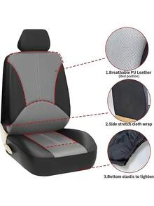 Universal PU Leather Car Seat Covers - Full Coverage, Breathable & Waterproof, Elastic Sides, 4pcs Set (2 Seats) Or 9pcs Set (5 Seats) Full Set, Airbag Compatible, Water-Resistant & Easy To Clean, Suitable For Most Sedans, SUVs, MPVs - A Style - View 7