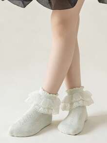 3 Pairs Children's Solid Color Lace Ruffle Princess Fashion Versatile Party Socks - Multicolor - View 5