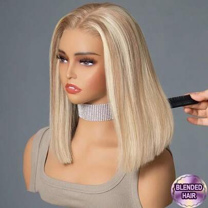 200% Density 24 Inch HD 13x4 Lace Frontal Short Straight Bob Wig Virgin Brizilian Hair Wigs #613 Blonde Hair With Fiber Blended Wig For Women 13x4 Ear To Ear Lace Front Long Hair Pre Plucked Natural Hairline 30 Inch Long Wig Daily Use