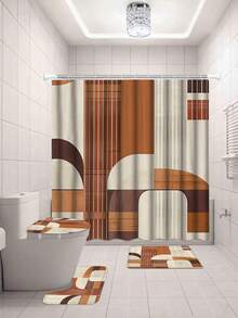 1/4pcs Bohemian Geometric Shower Curtain Set, Brown/White/Beige Polyester Shower Curtain, Bathroom Set With Bath Mat, Toilet Lid Cover - Machine Washable, Waterproof, Seasonal, Bathroom Window Curtain Shower Curtain Set - A - View 7