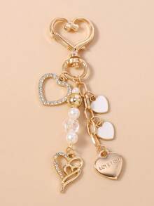 1个串珠心形钥匙扣，水晶心形钥匙圈，女孩包包挂饰 - 彩色 - 查看 6