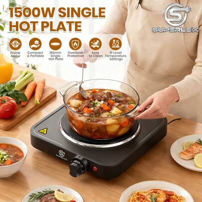 SUPERLEX 4-In-1 Electric Stove, Induction Cooker Table, Portable Cooking Hot Plate, 2000W Portable Tabletop Stove, 5-Speed Temperature Control Portable Cooking Hot Plate, Ring-Shaped Double Oven Heating Plate Design, Stainless Steel Surface For Easy Cleaning, Heating Indicator Light, Built-In Temperature Control, Overheating Protection. Suitable For All Cookers, Very Suitable For RV/Home/Camping/Apartment/Laboratory, Kitchen Cooking, Dinner, Barbecue