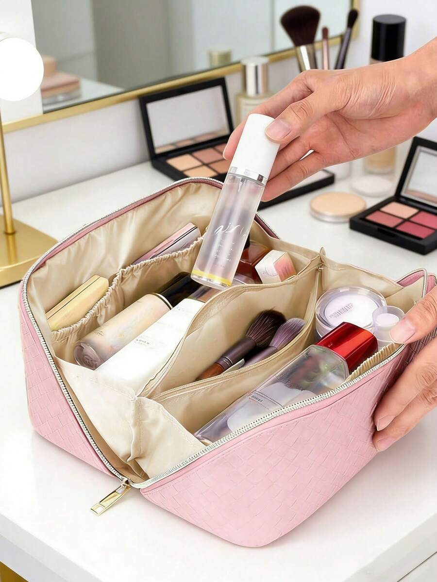 1 chiếc túi xách hình chữ nhật, thiết kế họa tiết caro, hộp đựng mỹ phẩm, khóa kéo màu vàng, tay cầm phía trên, túi đựng mỹ phẩm, túi đựng đồ du lịch, túi đựng mỹ phẩm PU xách tay có khóa kéo, túi đựng đồ dùng học tập thiết yếu khi đi du lịch, quà tặng ngày Valentine, cô dâu, túi trang điểm cưới, túi đựng mỹ phẩm cần thiết cho kỳ nghỉ, túi đựng mỹ phẩm, túi đựng mỹ phẩm, túi đựng mỹ phẩm mùa đông 2026, túi đựng mỹ phẩm, đồ dùng học tập - Nhiều màu - Xem 1