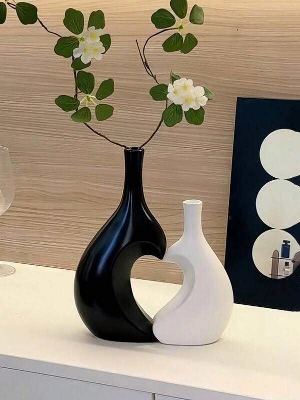 2 buc vaze în formă de inimă, vaze din plastic, vaze decorative în stil nordic, vaze minimaliste alb-negru, potrivite pentru aranjamente florale uscate în sufragerie, dormitor, birou, scene decorative, decor cameră, decor casă, accesorii birou și dormitor