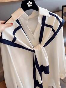 1pc Women's New Knitted Striped Shawl Cardigan Lightweight Summer Office Conditioning Room Neck Protector Bolero Dress - 藍白色 - 查看 3