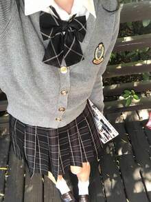 1条经典条纹JK制服领带，适合学生和青少年，格子图案，角色扮演派对领带配饰，可搭配女士连衣裙和情人节装饰 - 煙灰色 - 查看 14