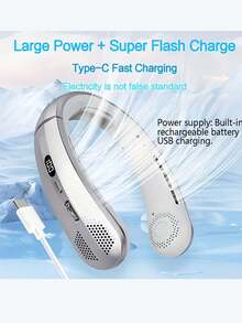 1pc Neck Hanging Fan. 100 Speeds Bladeless Neck Fan. 1200mAh Battery Upgraded Version. Long-Lasting Battery Life, Adjustable Speed. LED Display, Suitable For Students, Office, Outdoor Travel. Perfect Gift, Essential For Holidays - Multicolor - View 4